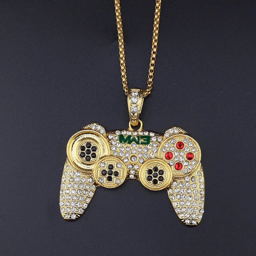 Alloy Full Diamond Game Machine Handle Necklace Hip Hop Cool Men's Arcade Pendant  One Piece Dropshipping