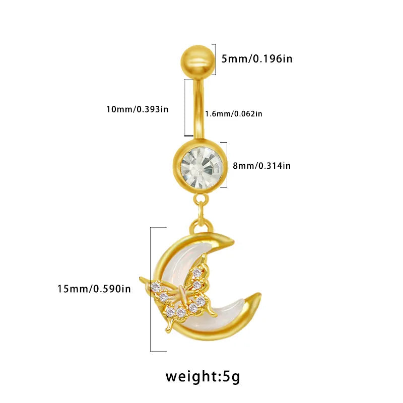 1 Piece Belly Rings Sexy Classic Style Star Heart Shape Butterfly 316L Stainless Steel  Alloy Inlay Resin Rhinestones Glass Gold Plated