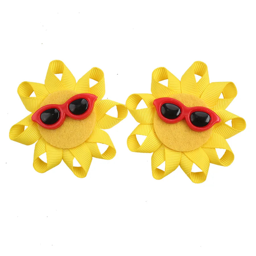 Amazon's New Summer Sunflower Glasses Bow Hairpin Girls Sun Smiley Face Glitter Bow Hairpin