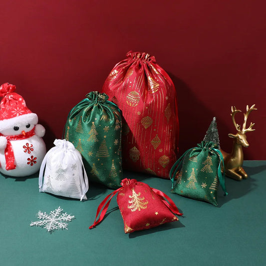 Lina New Christmas Golden Embossed Bamboo Node Cotton Rope Drawstring Gift Storage Bag Chinese Style Gift Packaging