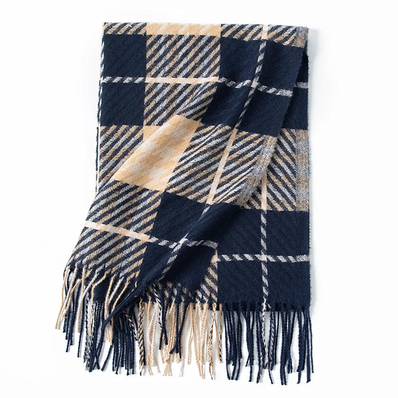 Women's British Style Plaid Imitation cashmere Tassel Scarf