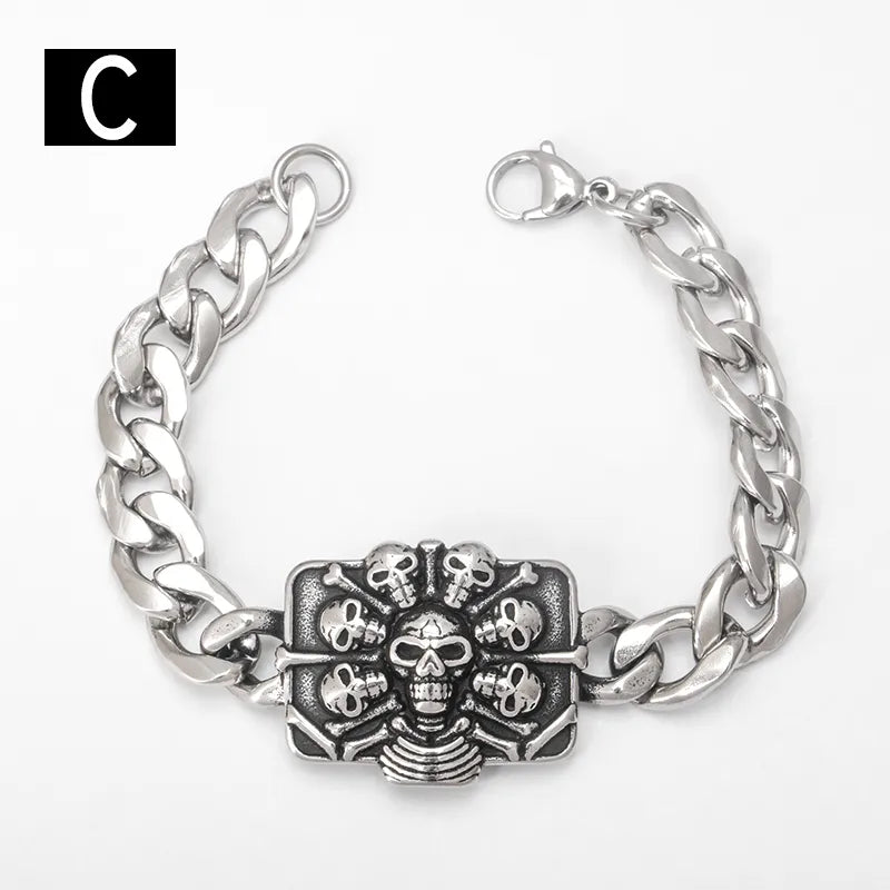 Stainless Steel Street Cool Hip Hop Punk Cool Dark Skull Eagle Titanium Steel Men's Cuba Hand Accessory Bracelet