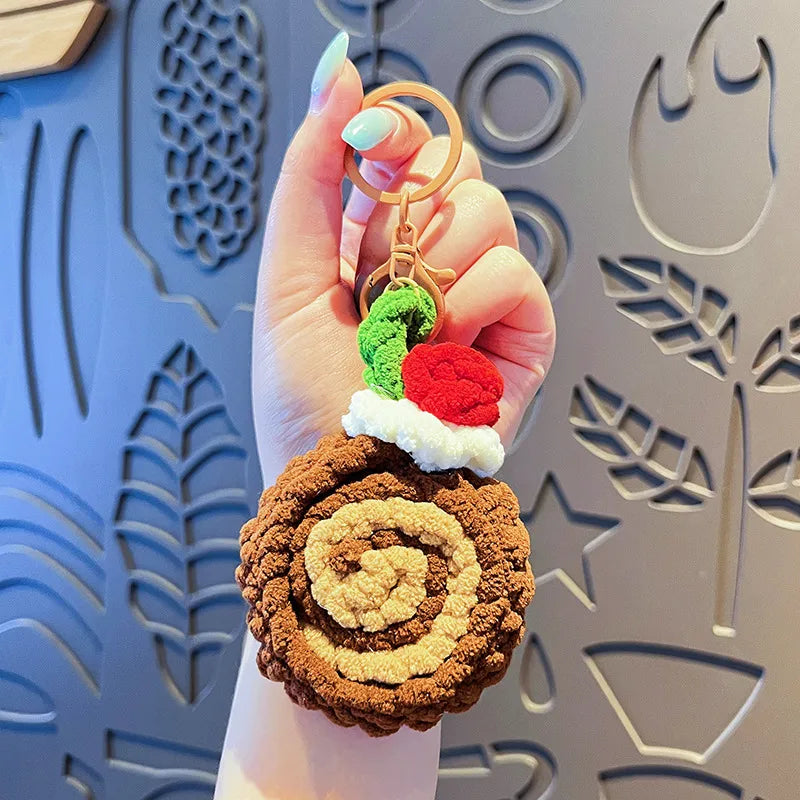 Creative Cartoon Plush Swiss Roll Keychain Cute Macaron Pendant Couple Bag Charm Small Gift Wholesale