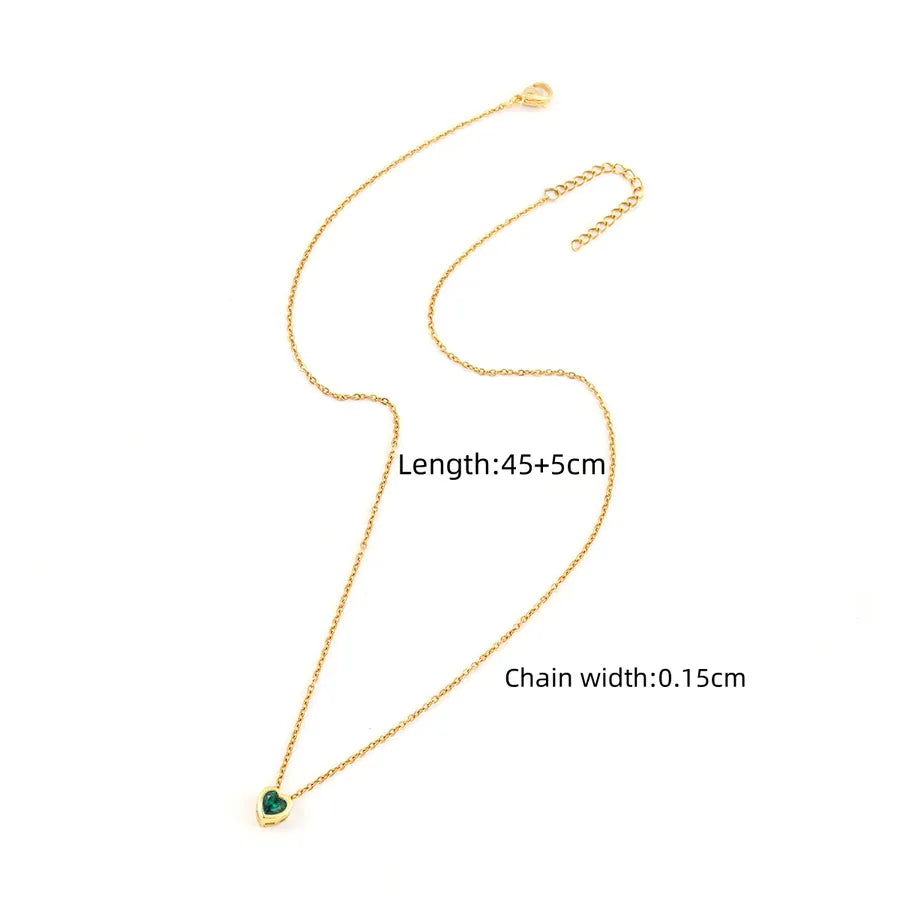 Wholesale Jewelry Elegant Simple Style Classic Style Heart Shape 201 Stainless Steel Artificial Crystal Inlay Pendant Necklace cable chain