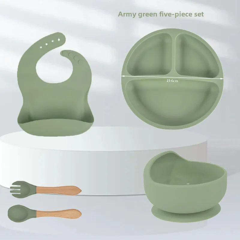 Baby silicone tableware suit baby learning to eat food supplement tableware self-eating sucker bowl integrated children's plate