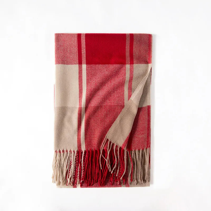 women's fashion plaid polyester knitted winter scarves