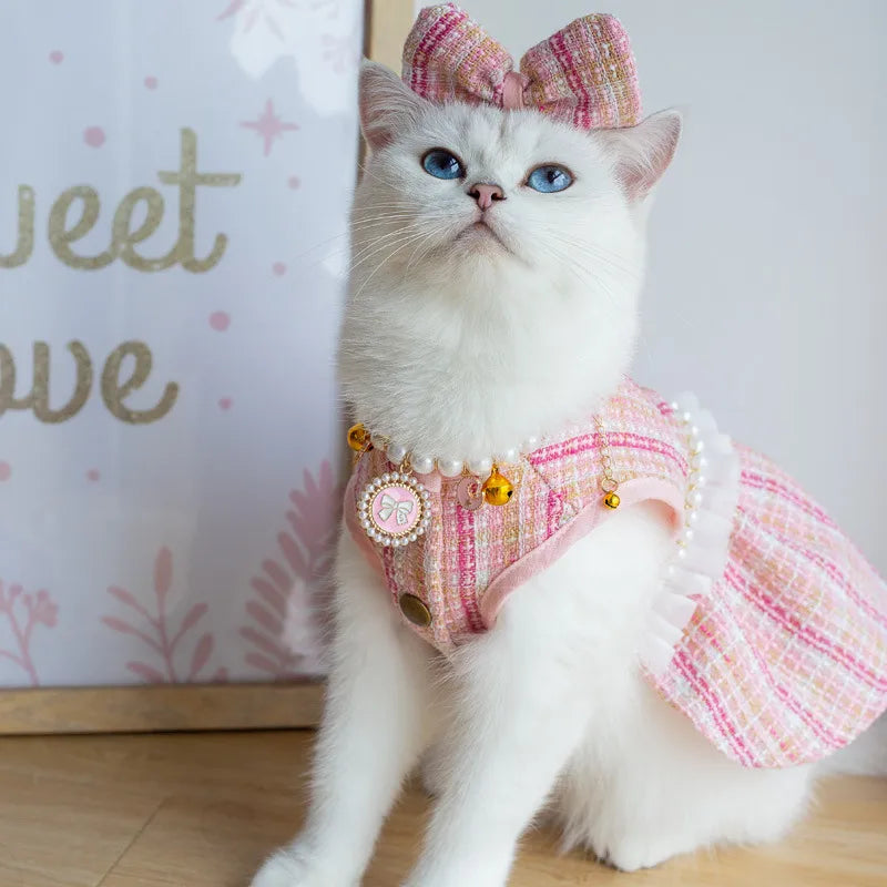 cute polyester plaid bow knot pet clothing