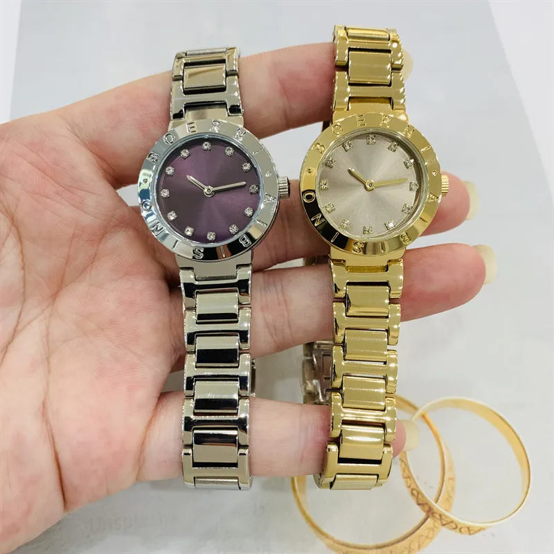 IBSO Gold Diamond Embedded Ladies Watch Small Dial Waterproof Fashionable Quartz Stainless Steel Band Round Shape Luxury Brand