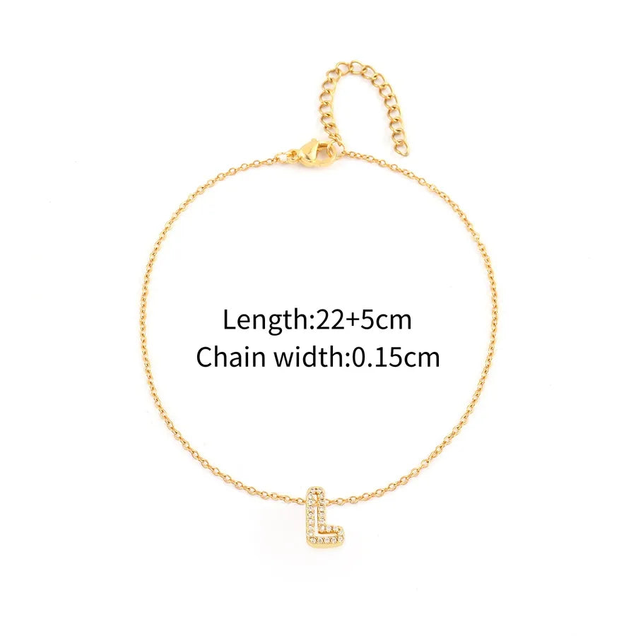 Wholesale Jewelry Elegant Simple Style Classic Style Letter 201 Stainless Steel Copper Zircon Anklet