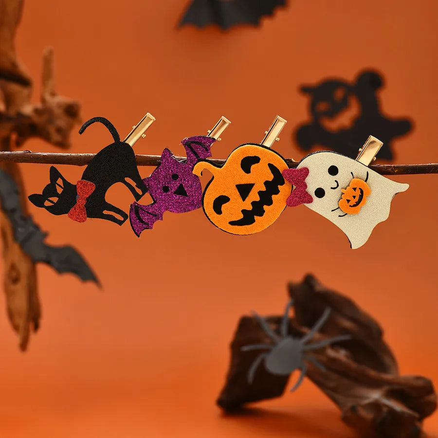 cartoon style pumpkin cat metal printing hair clip