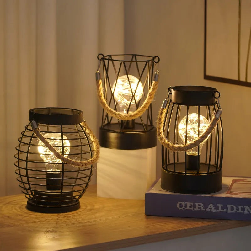 Lantern Night Light Iron Art Wine Bottle Decorative Light Girl Heart LED Decorative Lamp Abstract Pattern Wine Cup Decoration