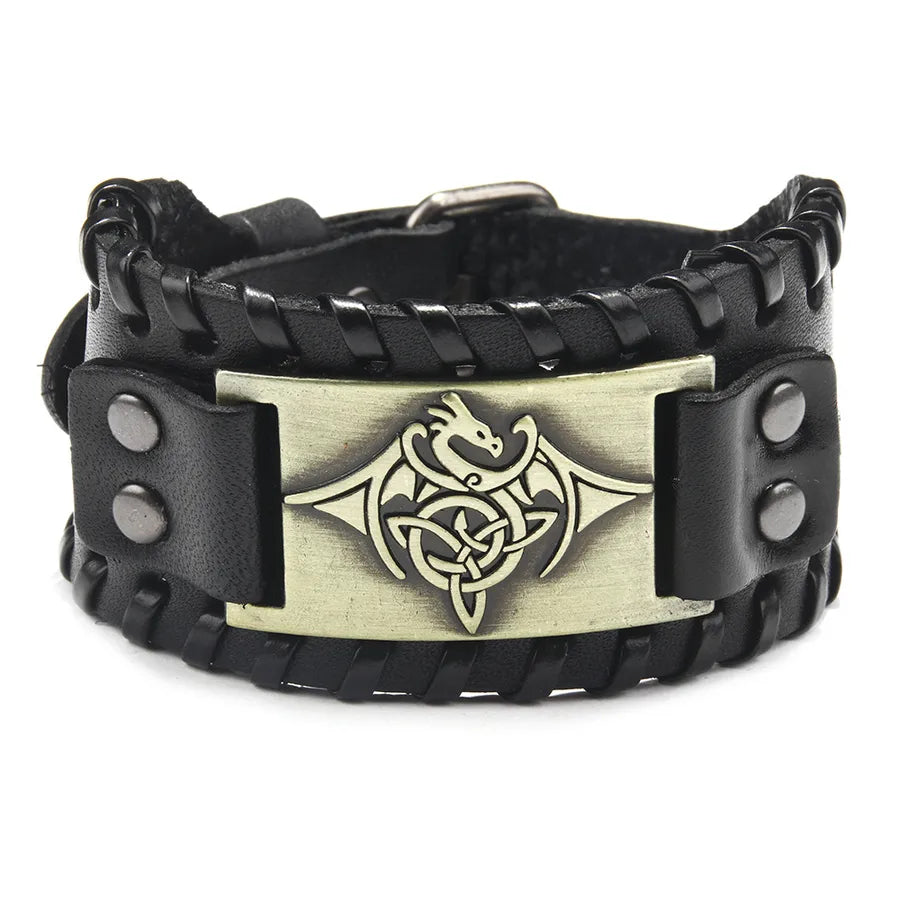 retro style flying dragon totem leather bracelet