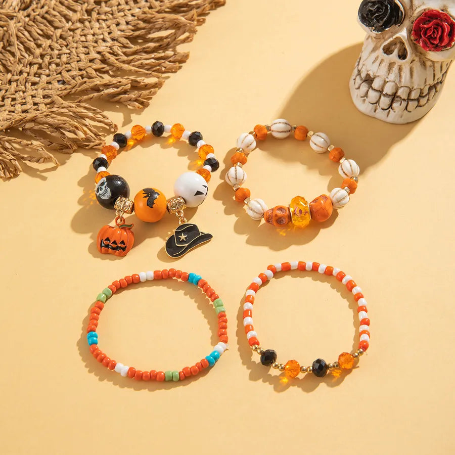 Ghost Bat Halloween Bracelets Women's Fashion Seed Bead Bracelet Set Women's Bracelets Glass Material Pumpkin Skull Design