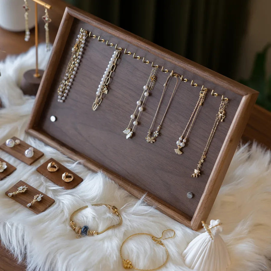 Walnut Wooden Bracelet Display Stand Crystal Ethnic Style Jewelry Organizer Hand Chain Earring Holder Craft Fair Stall Rack