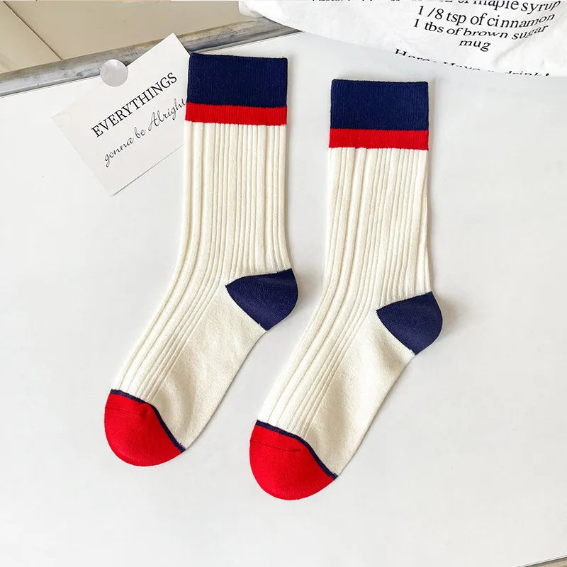 unisex casual color block nylon cotton crew socks a pair