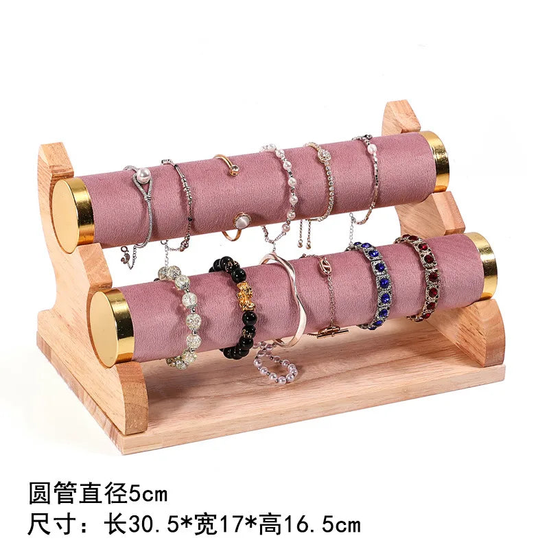 Gold Edged Solid Wood Three Tier Bracelet Stand Chain Display Stand Jewelry Stand Staircase Design High End Feeling Craftsmanship