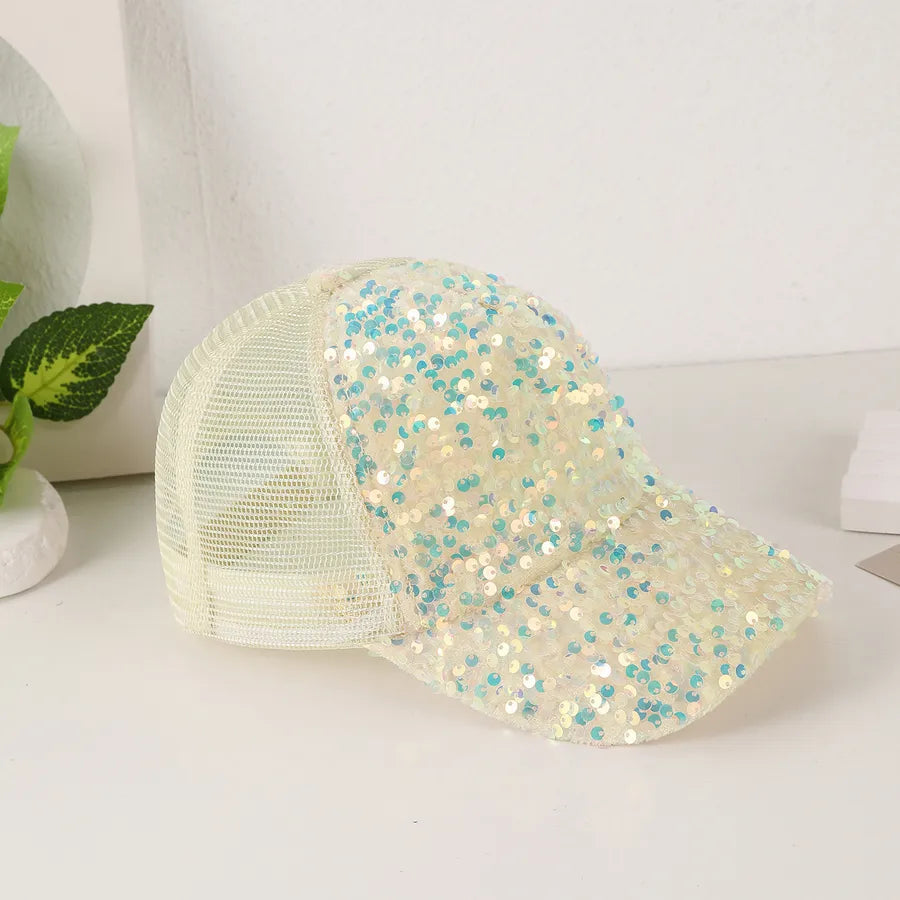 Women's Casual Solid Color Sequins Curved Eaves Baseball Cap