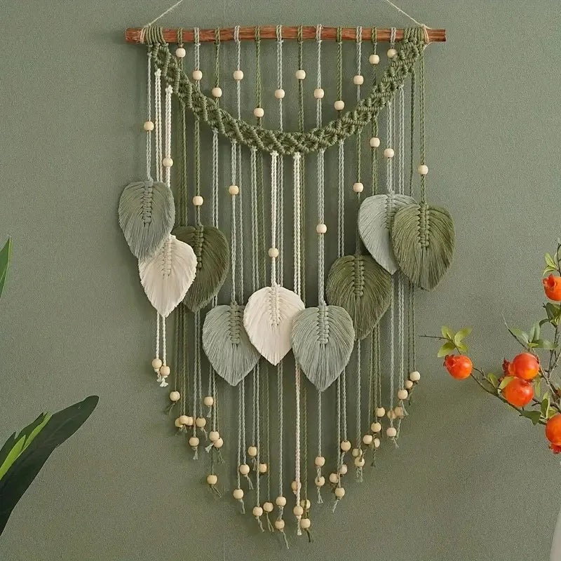 Hot Sale New Nordic Bohemian Hand-woven Tapestries Tassel Feather Leaves Wall Hanging Wall Decoration