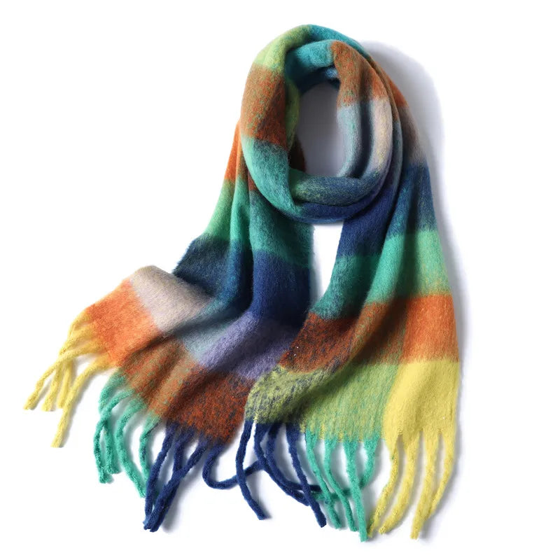 women's casual plaid imitation cashmere tassel scarf
