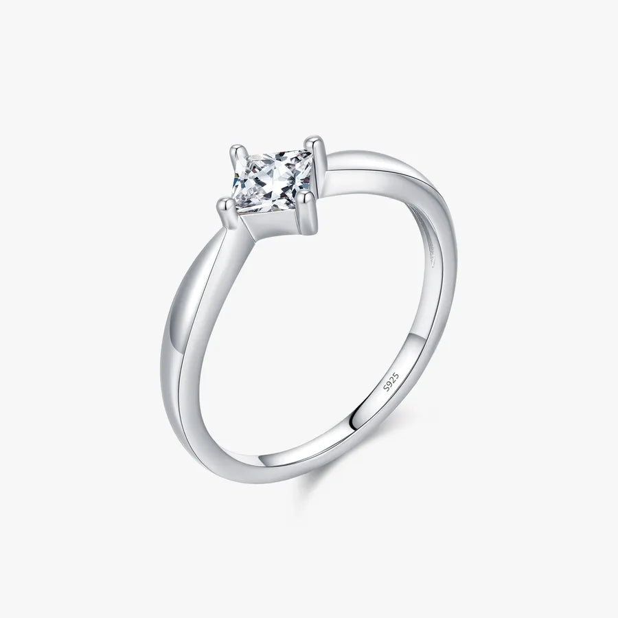 0.35 Karat Moissanite 925 Sterling Silver Rings GRA Certificate Princess-cut Geometric Rhombus Rhodium Plated Rings