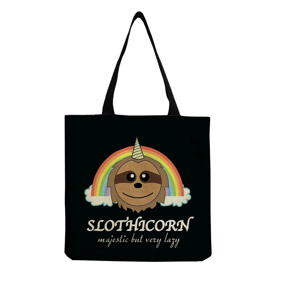 Women's Cute Cartoon Letter Linen Shopping bags