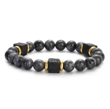 New Lava Cube Volcanic Stone Bracelet Men's Colorful Marble Glass Beads Retro Bracelet