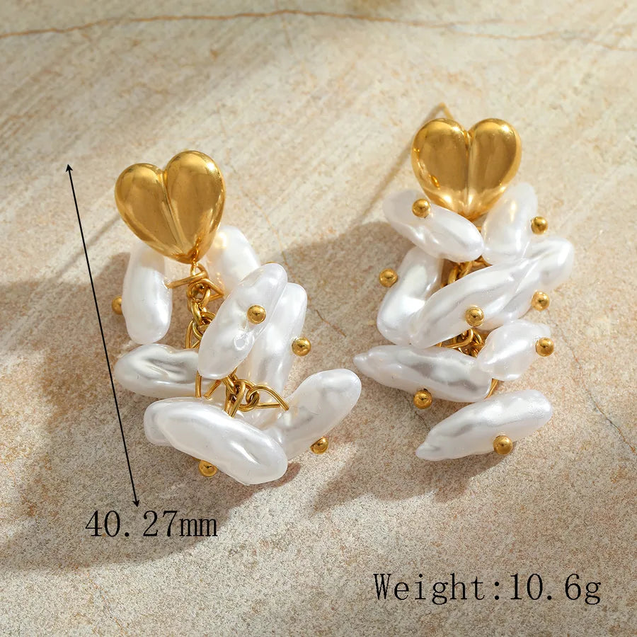 1 Pair Cute Romantic Simple Style Irregular Geometric Heart Shape Plating Inlay 304 Stainless Steel Imitation Pearl 18K Gold Plated Ear Studs