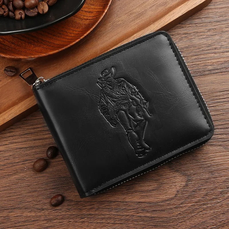 Men's Human Pu Leather Zipper Small Wallets