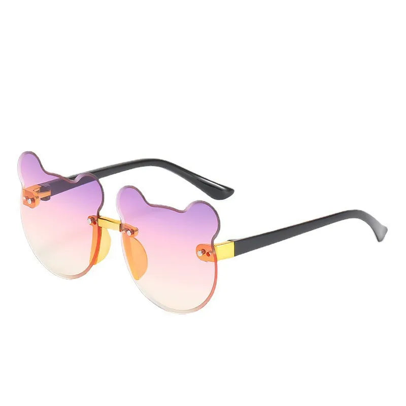 Fashion Cartoon Bear Children's Rimless Sunglasses with Colorful Gradient Cat Ear Design Cute Frameless Sunglasses