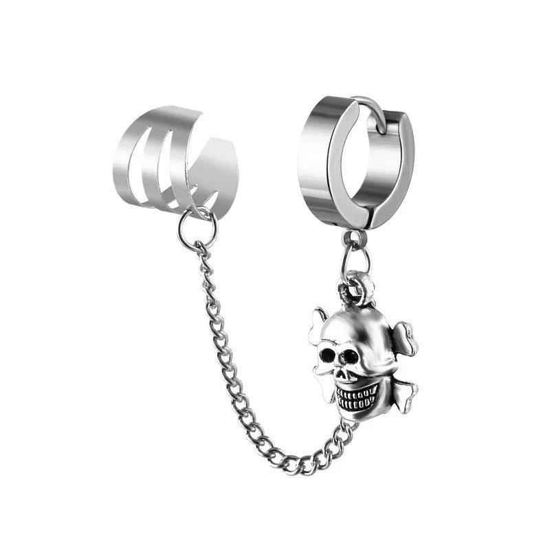 1 Piece Halloween Punk Cross Star Skull Plating Titanium Steel Drop Earrings
