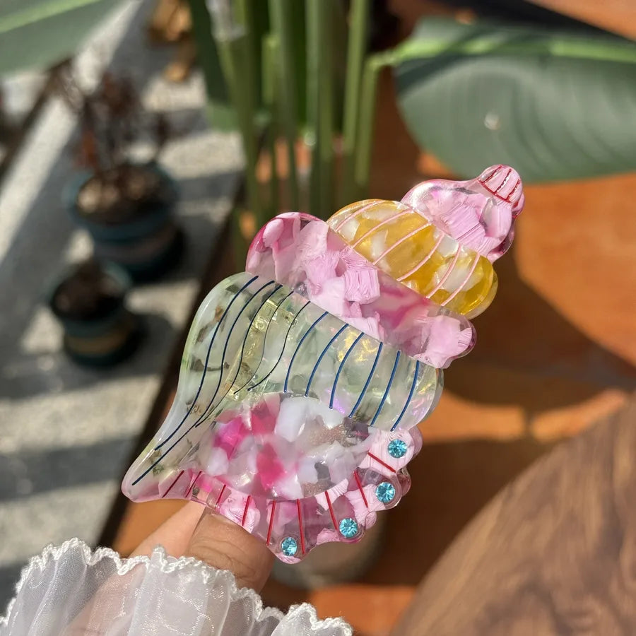 New Strawberry Heart Acetate Hairpin Conch Dot Diamond Elegant Hairpin Sweet and Cute Hairpin Girl Heart Hairpin