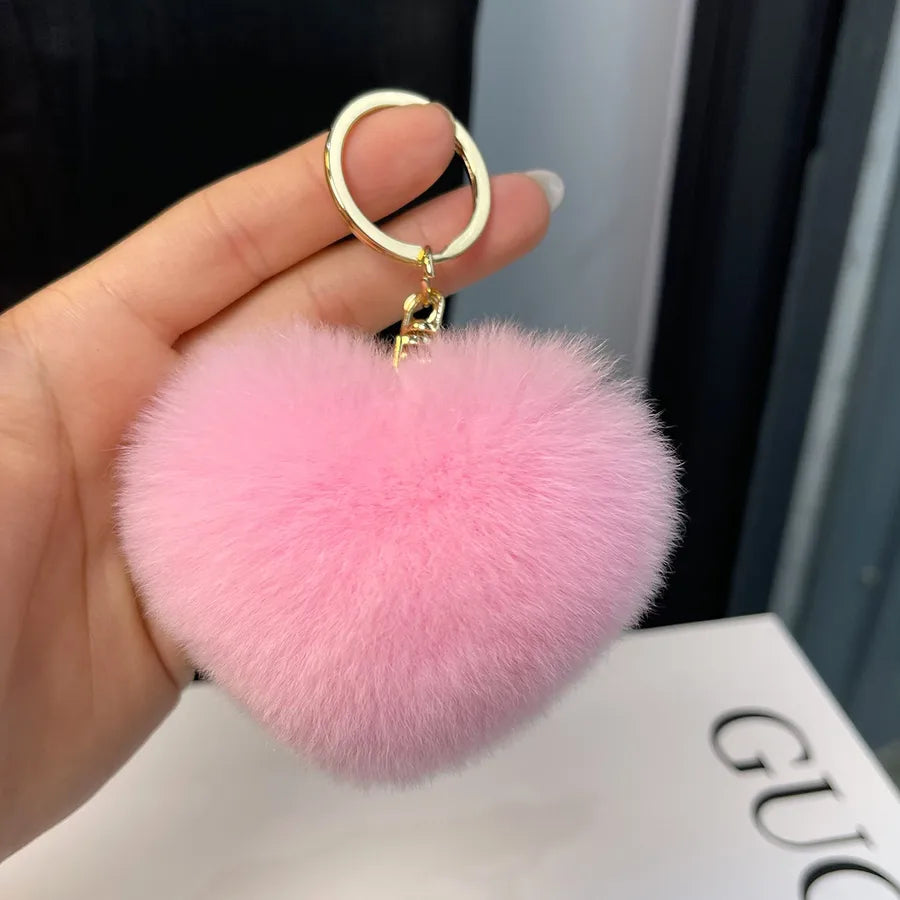 Classic Style Heart Shape Rex rabbit fur Bag Pendant Keychain