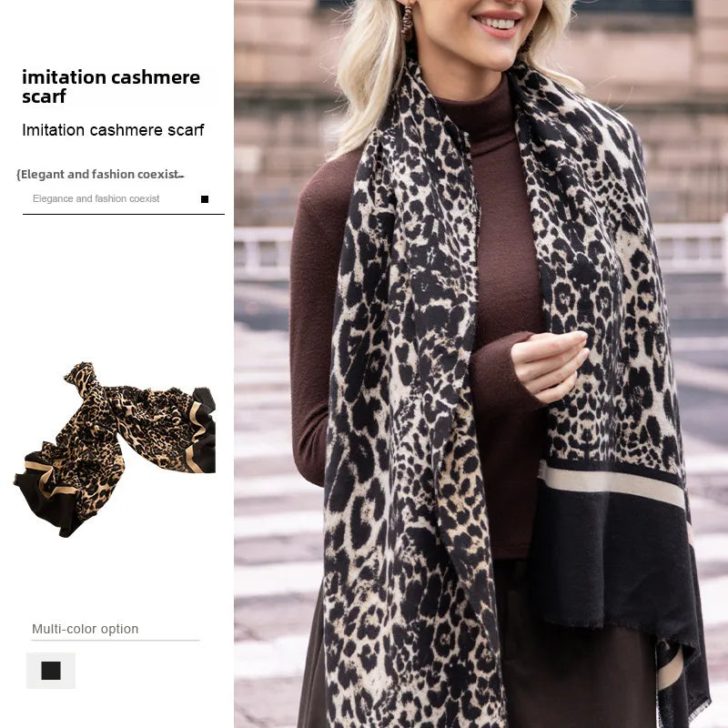 new fashion leopard print cashmere scarf women's  commuter printed warm cold-proof scarf wholesale
