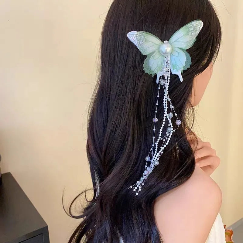 Super Fairy Artificial Flower Butterfly Flower Tassel Grip Female Sweet Style Unique and Exquisite Barrettes Ins All-Match Hair Accessories Fashion