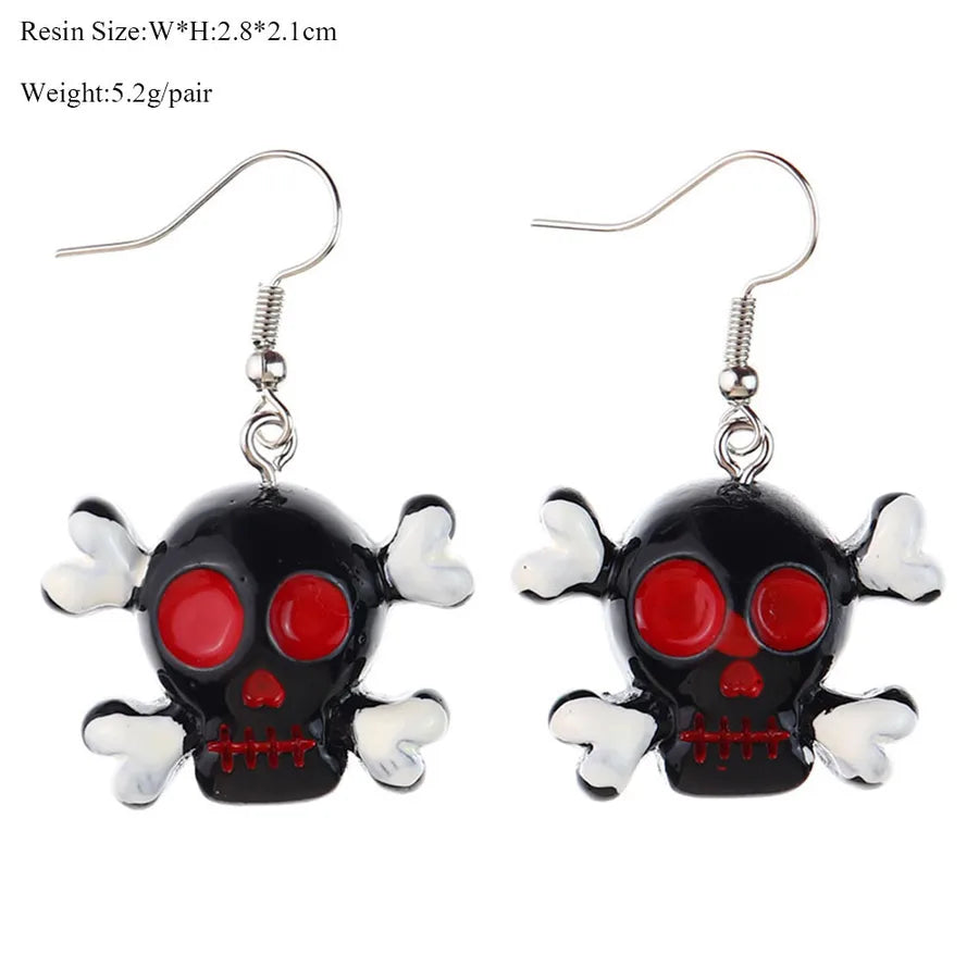 Halloween Series  Ear Rings Scary Funny Personality Skull Spider Ghost Pumpkin Resin Earrings Dangle
