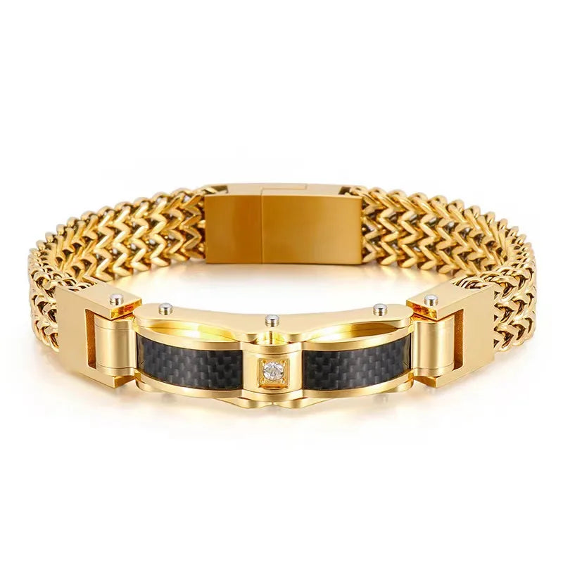 Hip-Hop Solid Color 304 Stainless Steel Inlay Zircon 18K Gold Plated Men's Bracelets