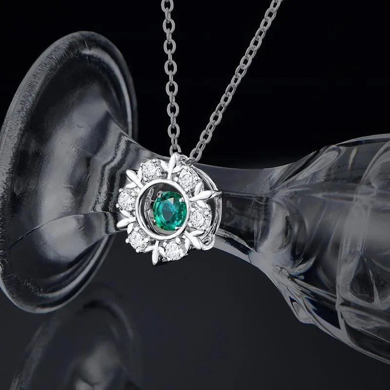 1 Piece 925 Sterling Silver Geometric May Birthstone Emerald High Carbon Diamond White Gold Plated cable chain Rings Necklace
