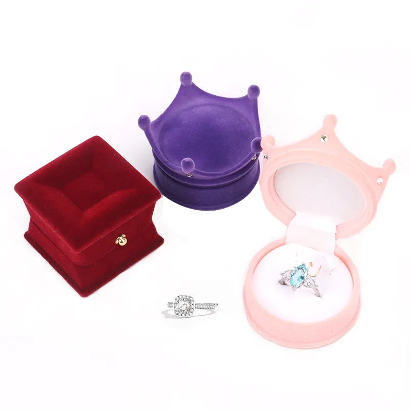 glam solid color flocking jewelry boxes