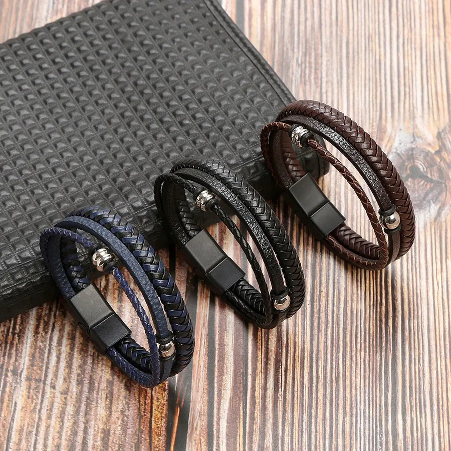 Casual Classic Style Commute Geometric Pu Leather Men's Bracelets