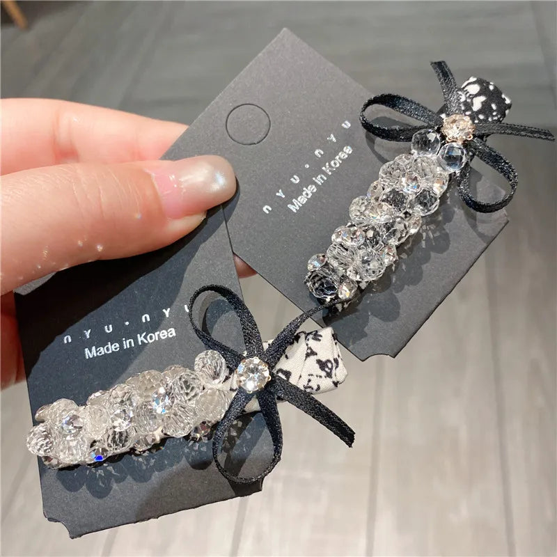 New Dongdaemun Crystal Fabric Hair Clip Headwear Floral Embellished Diamond Edge Duckbill Hairline Hair Clip Women's Accessory