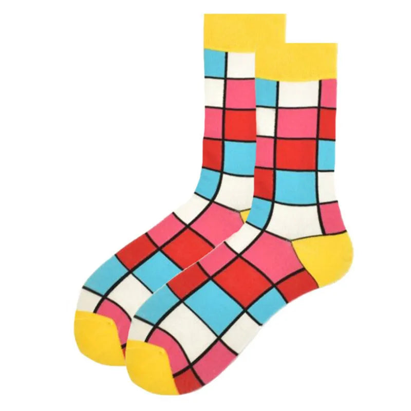 Men's Casual Stripe Lattice Cotton Jacquard Crew Socks 10 Pairs Per Pack