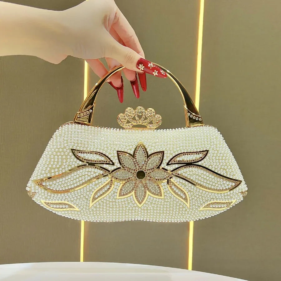 Elegant Evening Bag Fairy Handbag Wedding Reception Clutch High-End Gown Purse Square Polyester Box Bag Fashionable Printed Chain