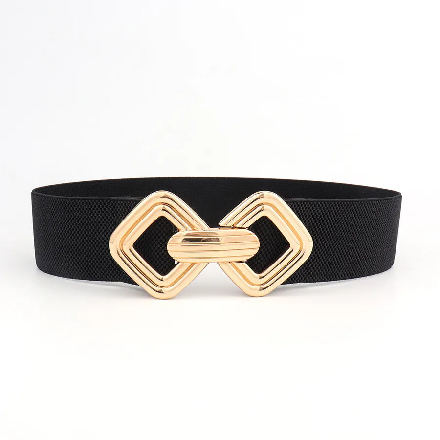 fashion geometric pu leather alloy metal button women's leather belts