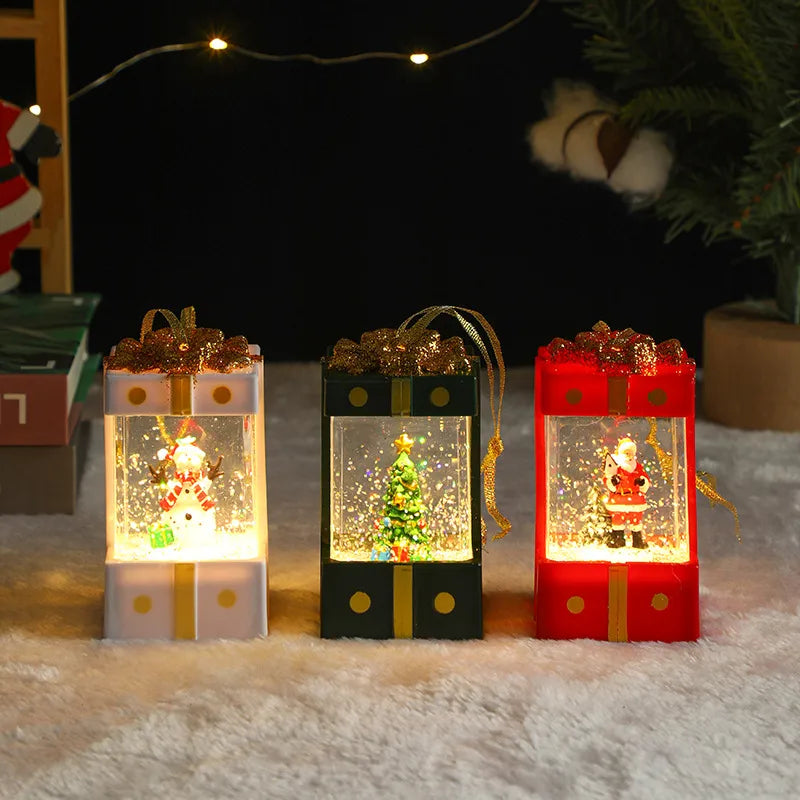 Christmas Decoration Santa Claus Plastic Figurine Water-Filled Night Lamp Decorative Crystal Light Christmas Party Gift