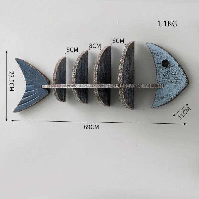 Vintage Style Marine Style Fish Fish Bone Wood pendant Storage Rack Storage Rack Wall Art
