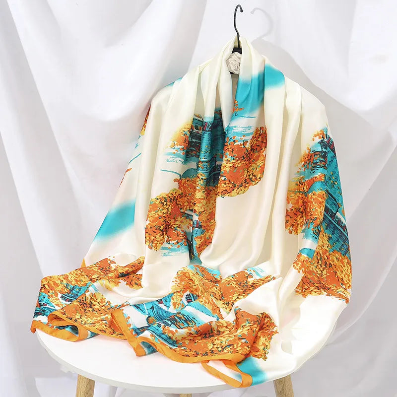 women's lady flower cloud brocade printing scarf