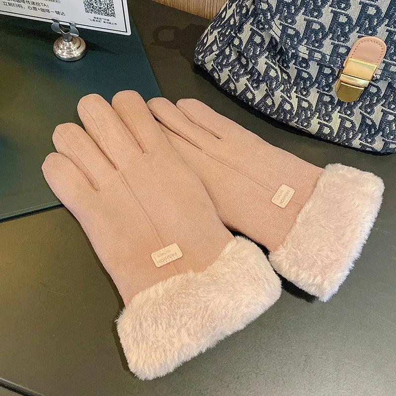 women's simple style solid color velvet polyester gloves 1 pair
