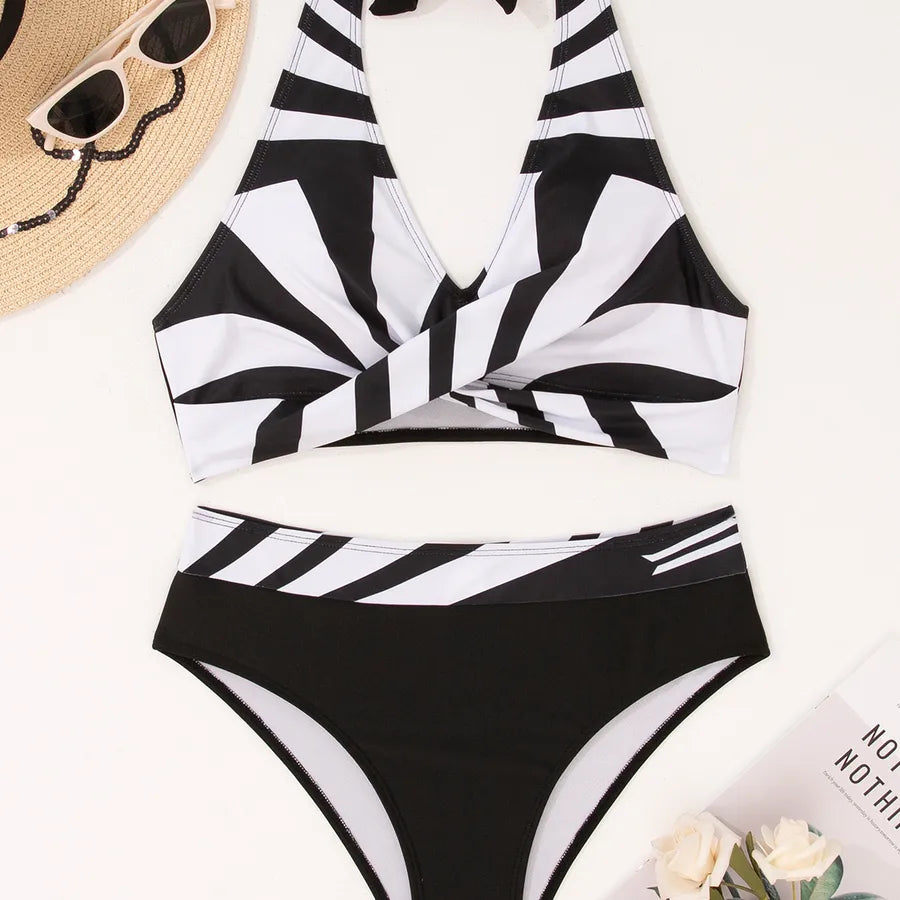 Women's Solid Color Flower Leopard 2 Pieces Set Bikinis Swimwear