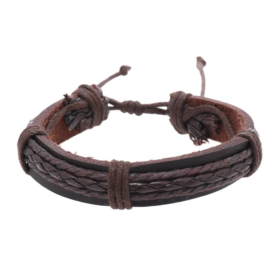 hip-hop retro solid color twist pu leather men's bangle