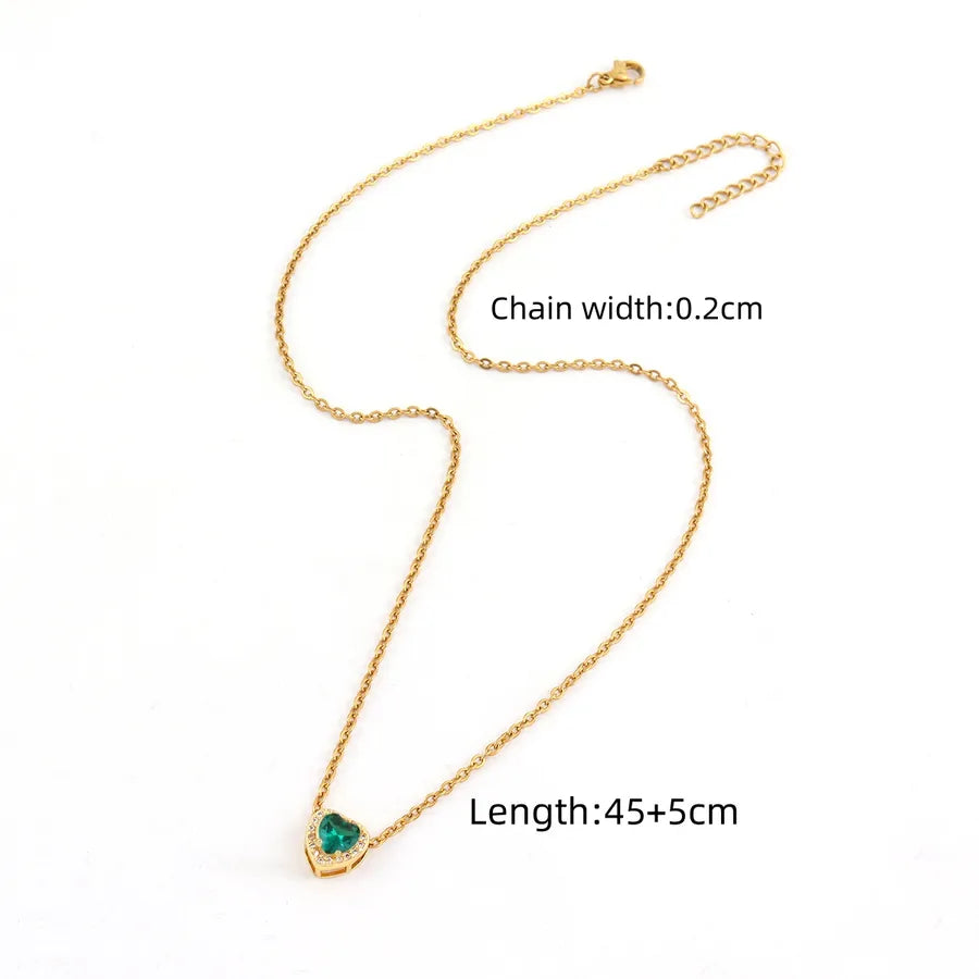 Wholesale Jewelry Elegant Simple Style Classic Style Heart Shape 201 Stainless Steel Copper Artificial Crystal Inlay cable chain Pendant Necklace